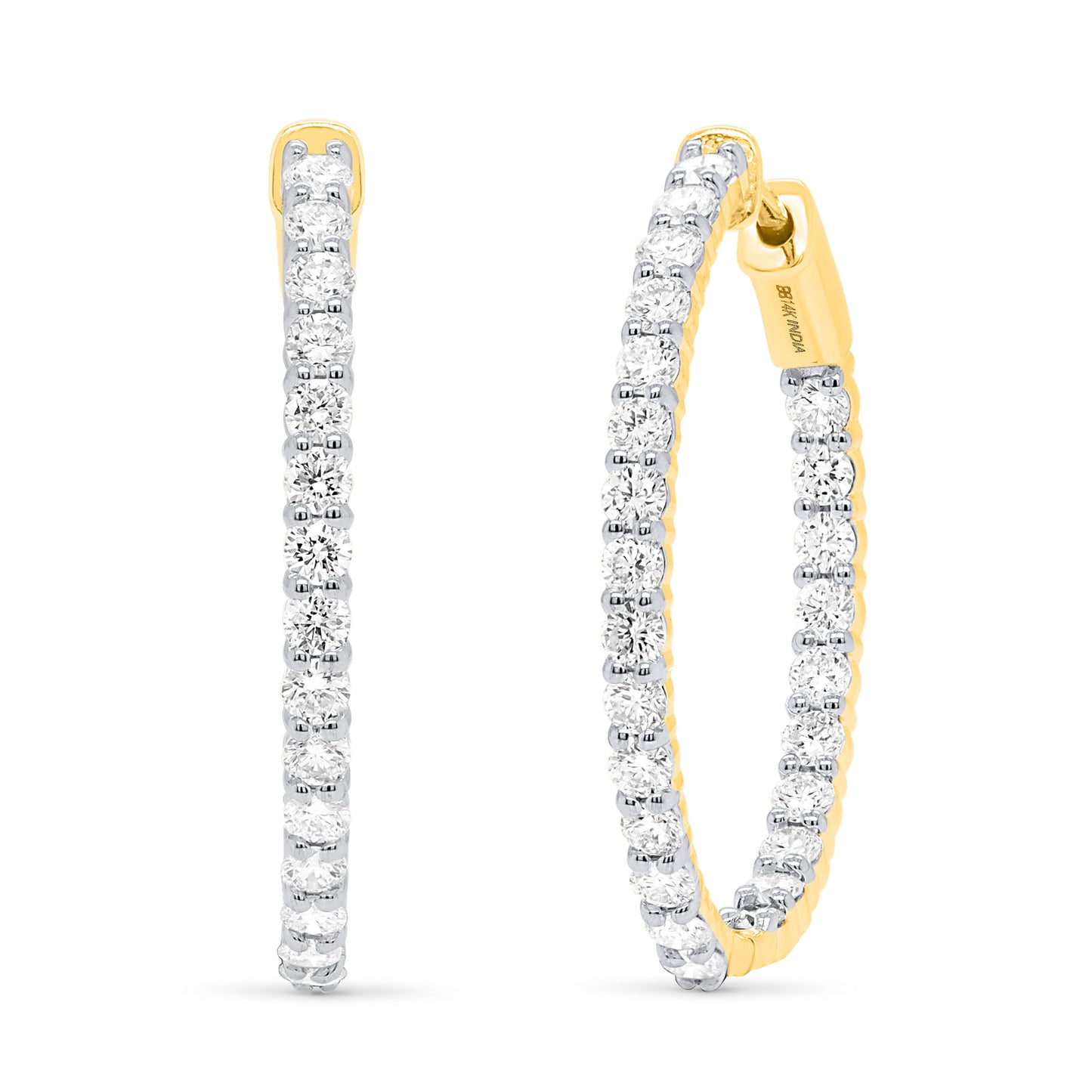 Yellow Gold Inside Out 2ctw Lab Grown Diamond 1inch Hoops!