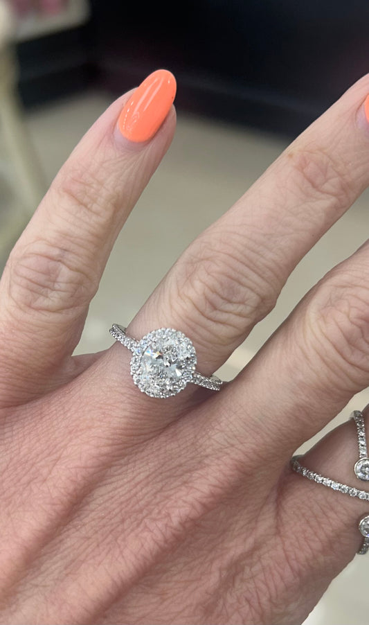 14kt White Gold Oval Lab Grown Diamond Halo Ring!