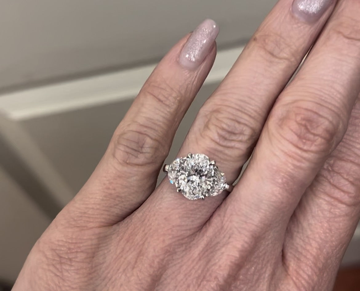 3 Stone Lab Grown 3ct Oval & 2 Half Moons!