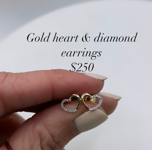 14kt Yellow gold Diamond Heart Earrings