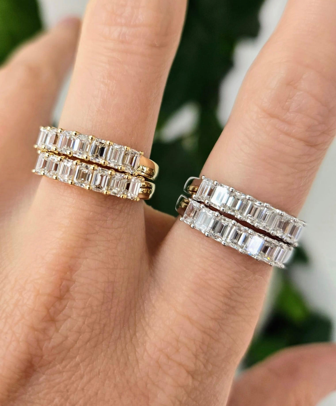 14kt Gold Ring Emerald Cut Lab Diamonds