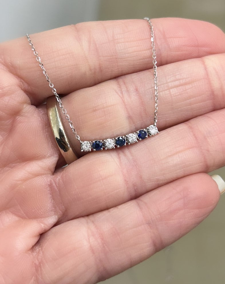 Diamond and Sapphire Diamond Bar Necklace