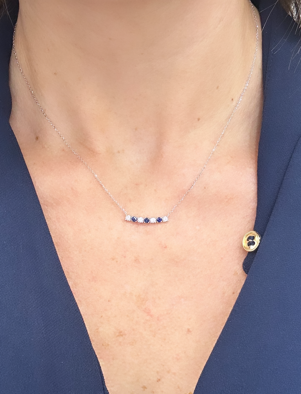Diamond and Sapphire Diamond Bar Necklace