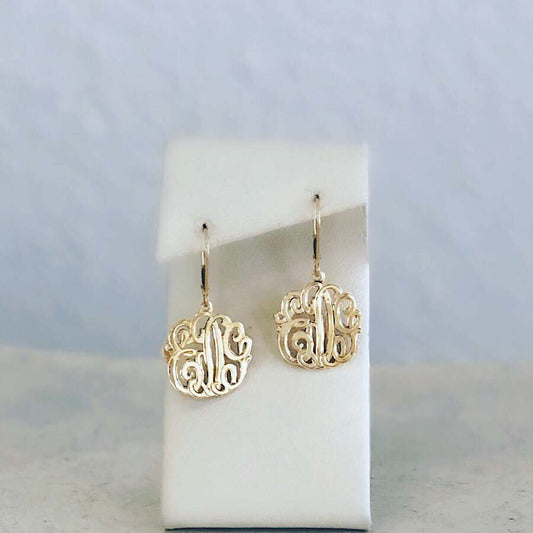 10kt Yellow Gold Dime Sized 3 Initial Monogram Earrings