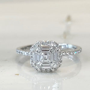 14Kt White Gold Finished Ascher Cut Cathedral Engagement Ring 59 Diamonds 1ctw