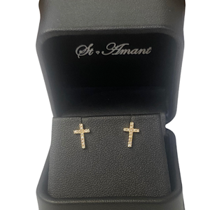 14kt Yellow Gold .10ctw Diamond Cross Post Earrings