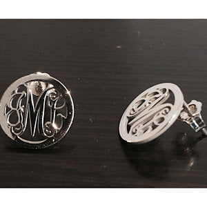 Sterling Silver 3 Initial Post Earrings w/ Border