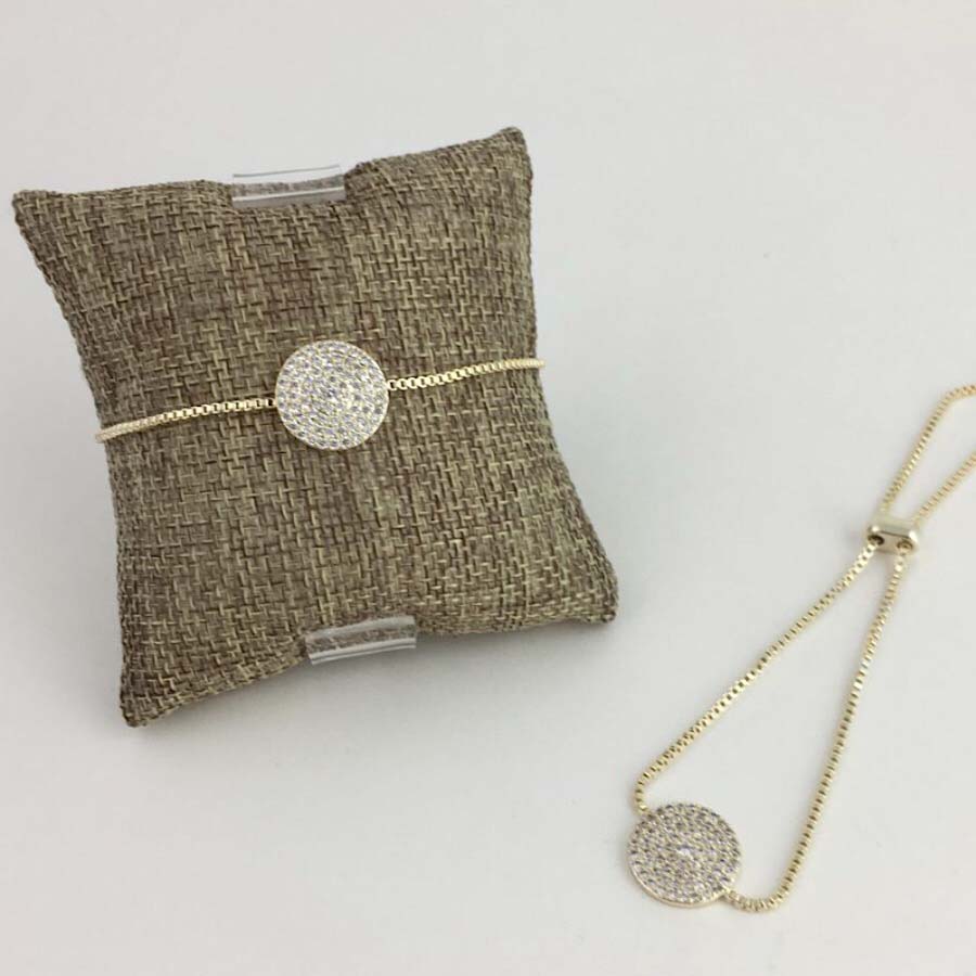 Gold Plated Round Disc CZ Pull Bracelet