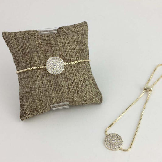 Gold Plated Round Disc CZ Pull Bracelet