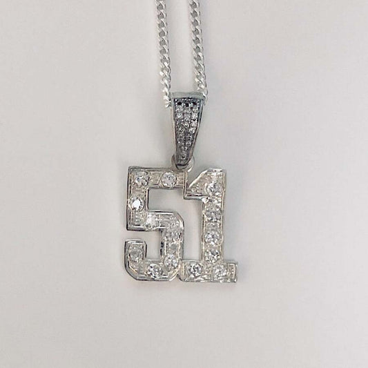 Sterling Silver Number Pendant W/ CZ