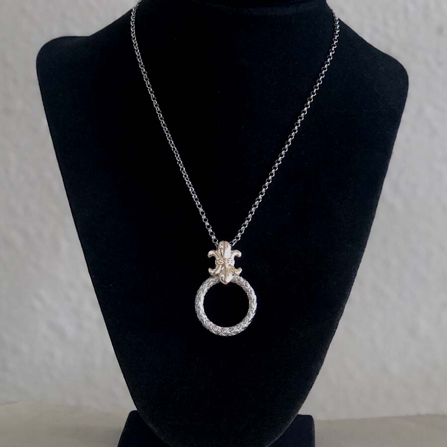 Plated Silver and Gold Circle Fleur De Lis