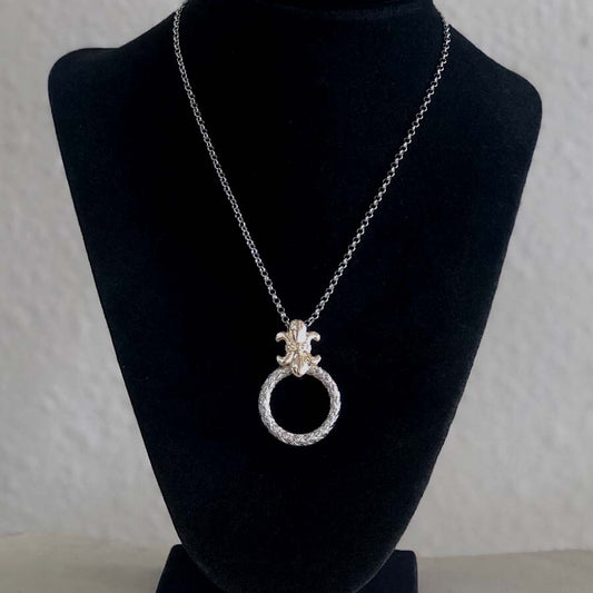 Plated Silver and Gold Circle Fleur De Lis