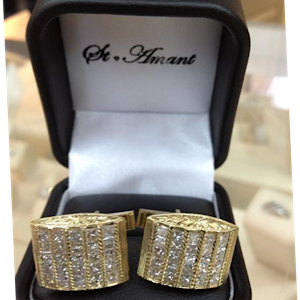 Yellow Gold and Diamond Cuff Links