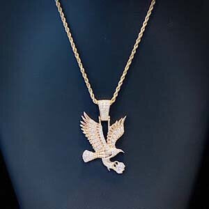 14kt yellow 36G Approx 2ct Round diamond Eagle Pendant