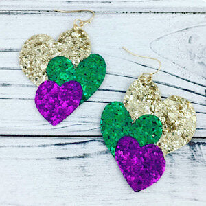 Mardi Gras Heart Earrings