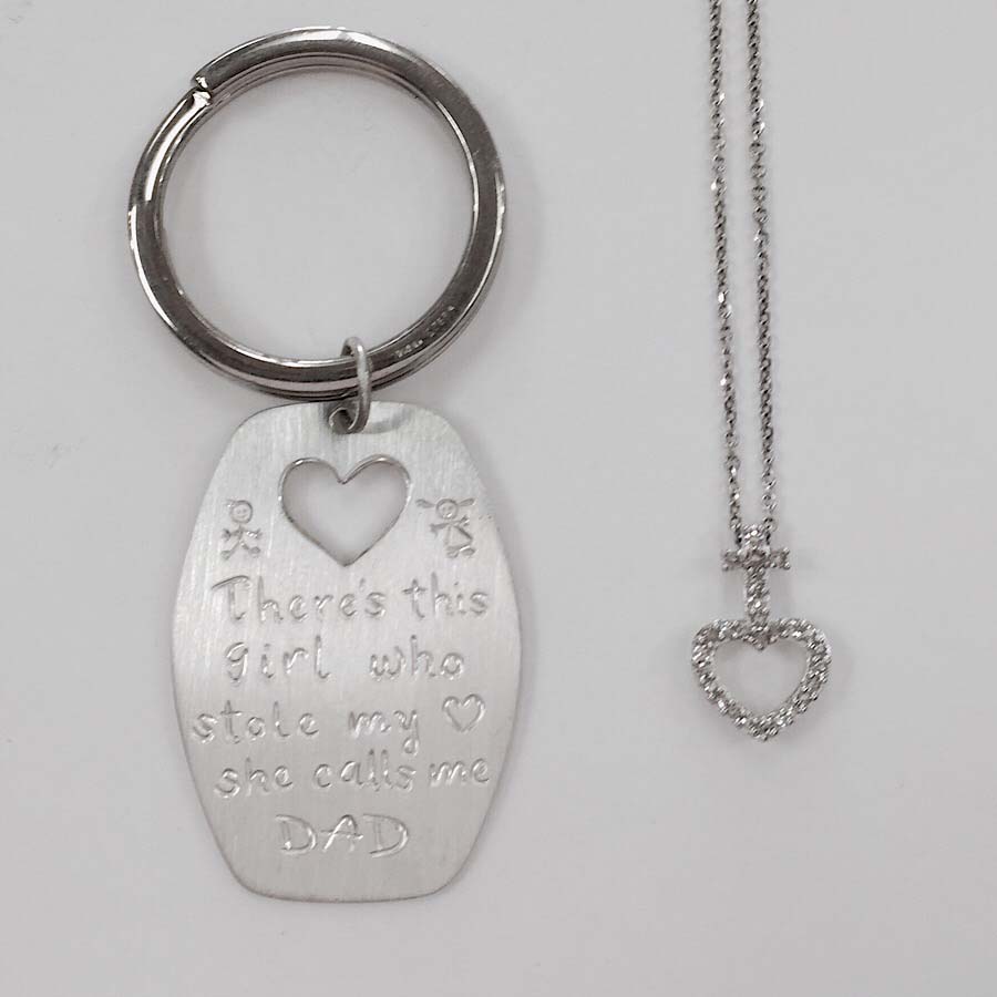Custom Key Chain and Diamond Heart Necklace