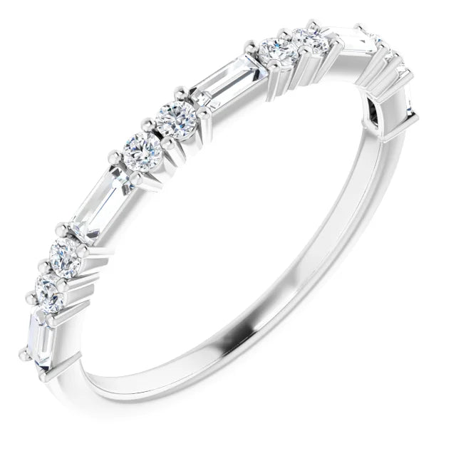 10kt White Gold Baguette & Round Diamond Ring .33ctw