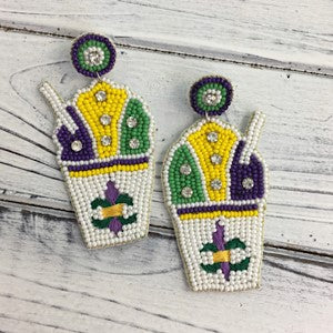 Snowball Mardi Gras Bead Earrings