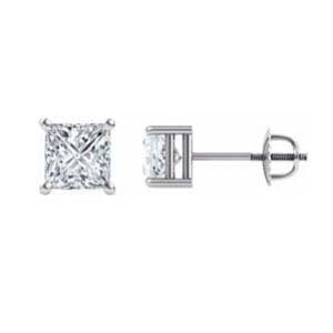 1CTW Princess Diamond Post Earrings Color H SI2