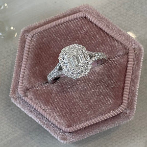 14kt White Gold Emerald Cut Diamond With Double Halo 1ctw