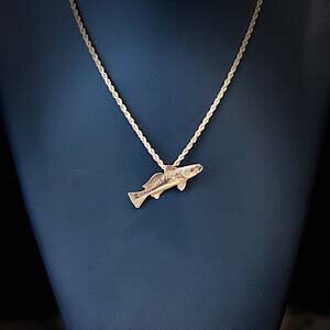 14kt Yellow gold Trout Pendant On A 20" Yellow Gold Rope Chain