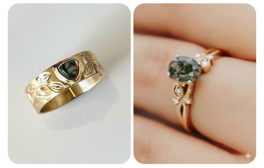 Moss Agate Gemstone His and Her Rings