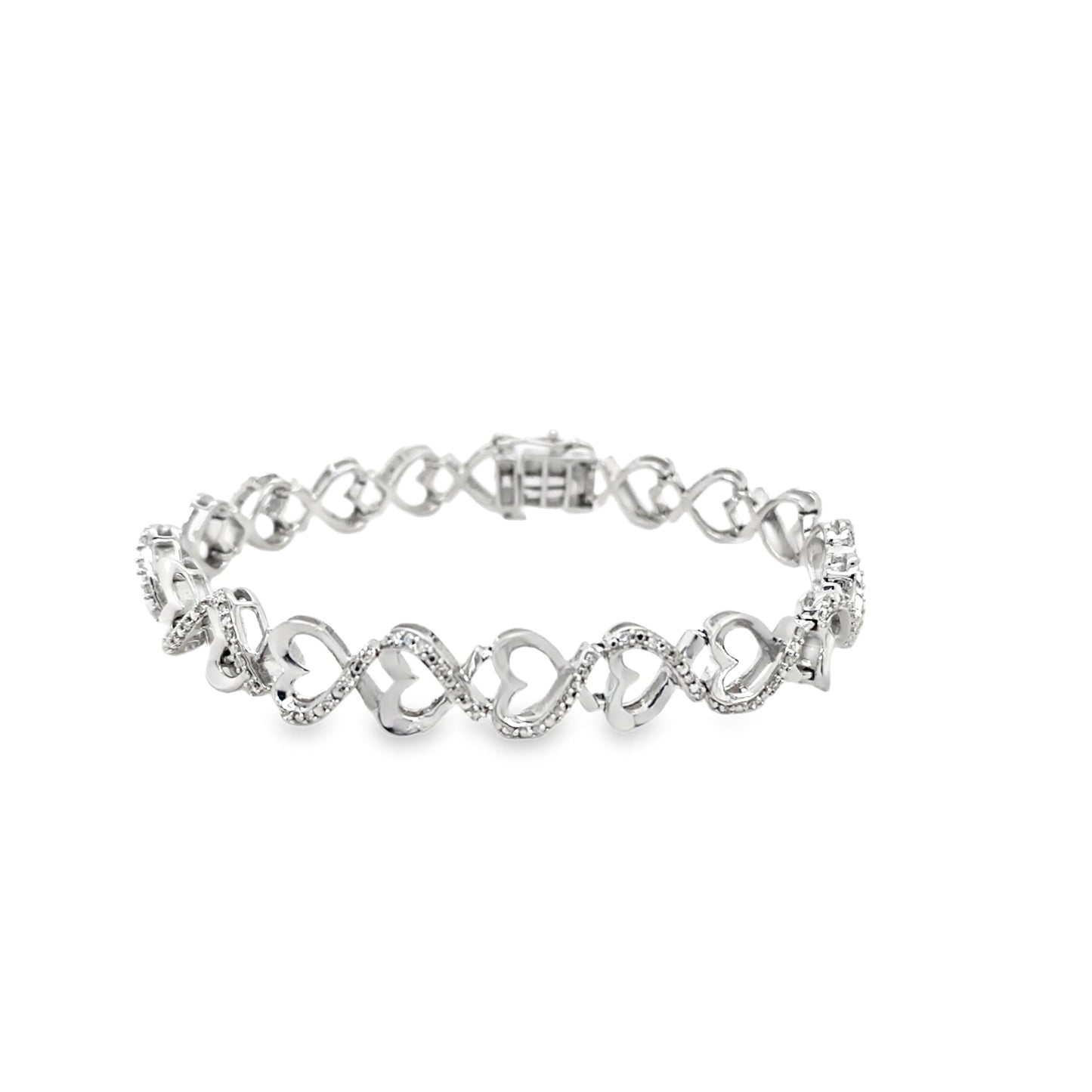 Sterling Silver 0.50ctw Open Heart Link Diamond  Bracelet