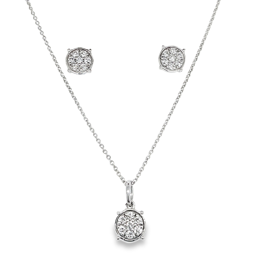 Sterling Silver 0.63ctw Lab Grown Diamond Cluster Round Studs & Pendant w/chain Set