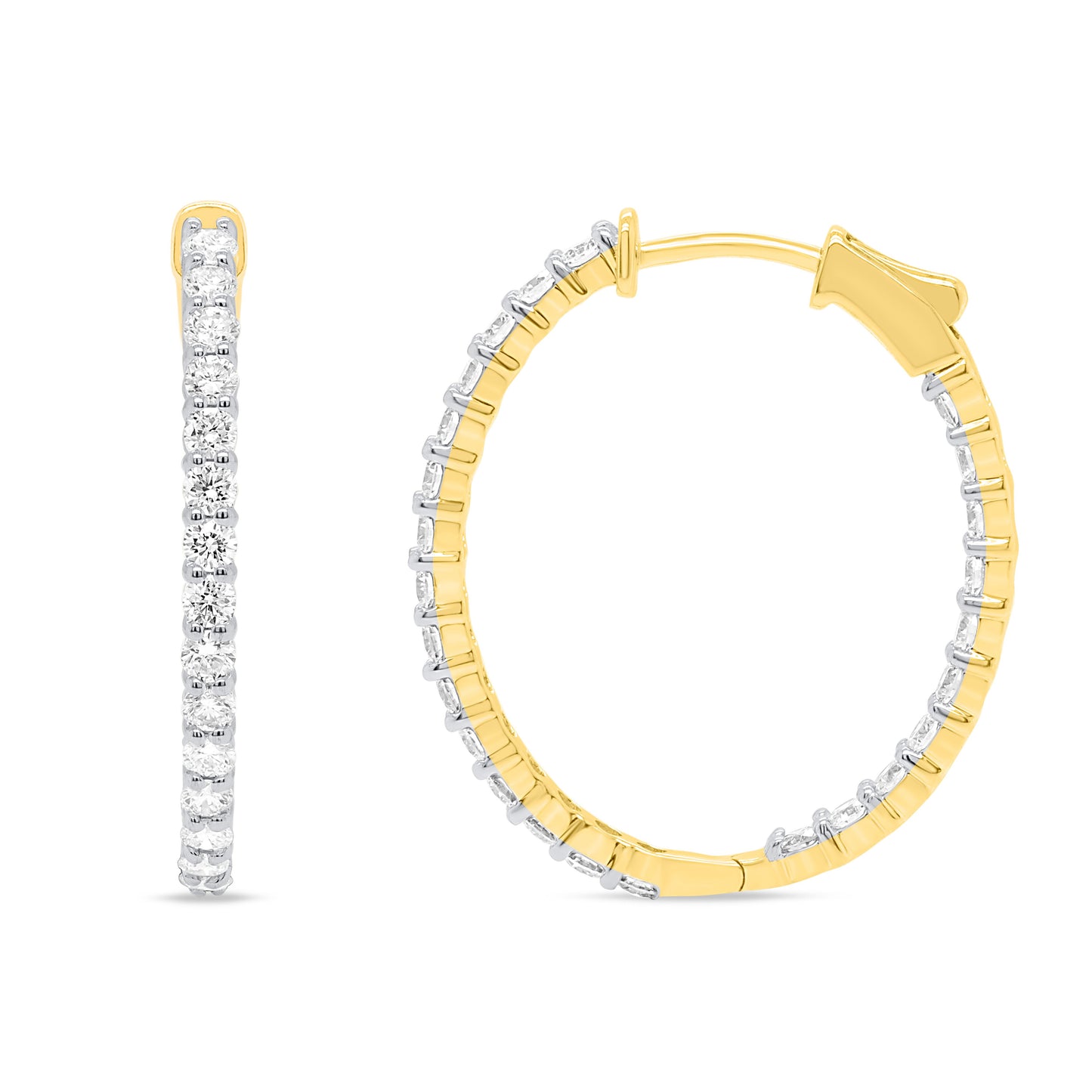 Yellow Gold Inside Out 2ctw Lab Grown Diamond 1inch Hoops!