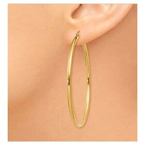 10K Yellow Gold Polished 2mm Tube Hoop Earrings