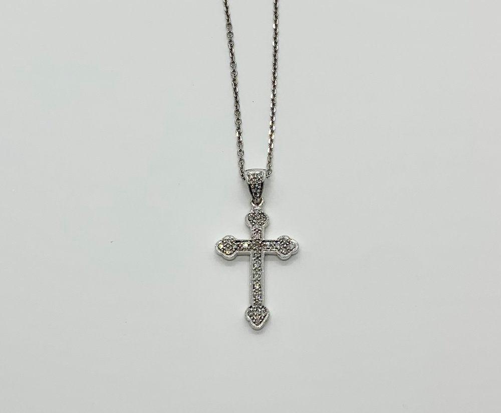 14kt White Gold .50ctw Diamond Cross Approx 1 3/4in long W/ Bail Does Not Include Chain
