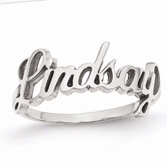 Sterling Silver Rhodium-Plated Polished Name Ring