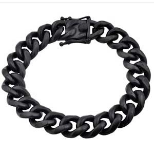 Mens 14mm Matte Black Plated Stainless Steel Miami Cuban Link Chain Bracelet With Box Clasp