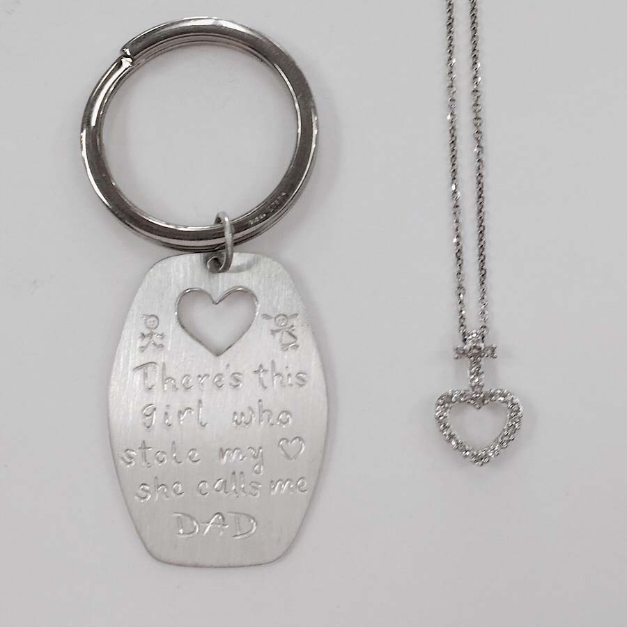 Custom Key Chain  and Diamond Heart Necklace