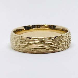 10kt Yellow Gold 6mm  Wide Comfort Band With Tree Bark Finish