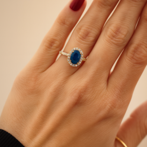 Oval Shape Blue Sapphire Diamond Ring