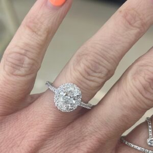 14kt White Gold Oval Lab Grown Diamond Halo Ring!