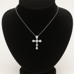 14kt White Gold Pear Shape Diamond Cross