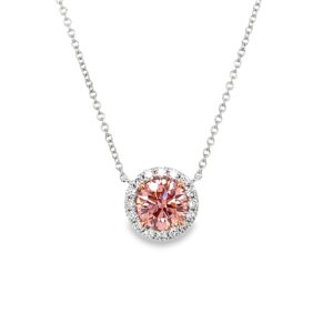 Fancy Vivid Pink Lab Grown Diamond Halo Necklace