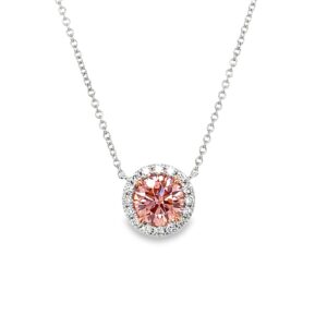 Fancy Vivid Pink Lab Grown Diamond Halo Necklace