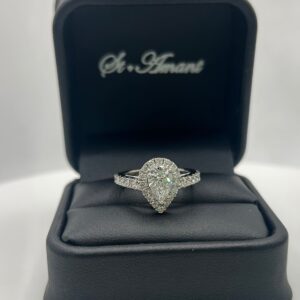 Natural 1ct Pear Halo Engagement Ring