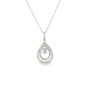 14k WG 3.0g 0.50ctw Dia Open Pear Shape Pendant w/chain