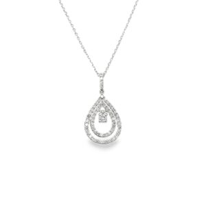 14k WG 3.0g 0.50ctw Dia Open Pear Shape Pendant w/chain