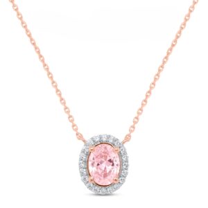 LAB GROWN! 14k RG 2.8g 1.70ctw LAB GROWN O/C Pink LAB GROWN CNTR Halo Necklace