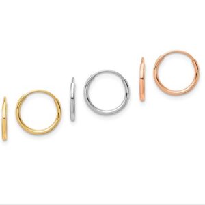14K Tri Color 3-Pair Hoop Earrings Set Approx .50in X .50in