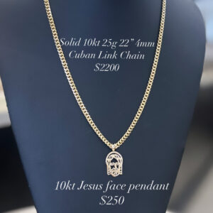 10kt Yellow Gold 25g 4mm Solid Miami Cuban Link Chain