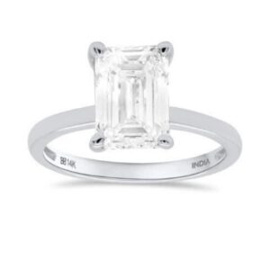 14k White Gold 3.00ctw Emerald Cut Lab Grown Diamond Solitaire w/Cert