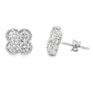 Silver .925AG 0.50ctw Round Brilliant Cut Lab Grown Diamond Quatrefoil Stud Earrings