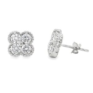 Silver .925AG 1.00ctw Round Brilliant Cut Lab Grown Diamond Quatrefoil Stud Earrings
