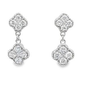 Silver .925AG 1.00ctw Round Brilliant Cut Lab Grown Diamond Double Motif Quatrefoil Drop Earrings